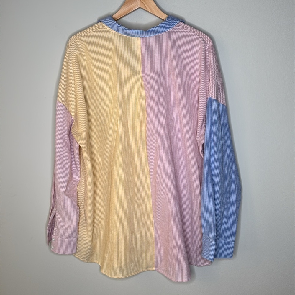 VICI Colorblock Striped Button Down Long Sleeve Shirt Women's Size XL - Picture 6 of 9